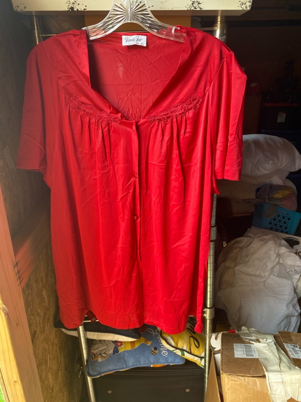 Vanity Fair Red Short Sleeve Button-Front Blouse pajama suit set